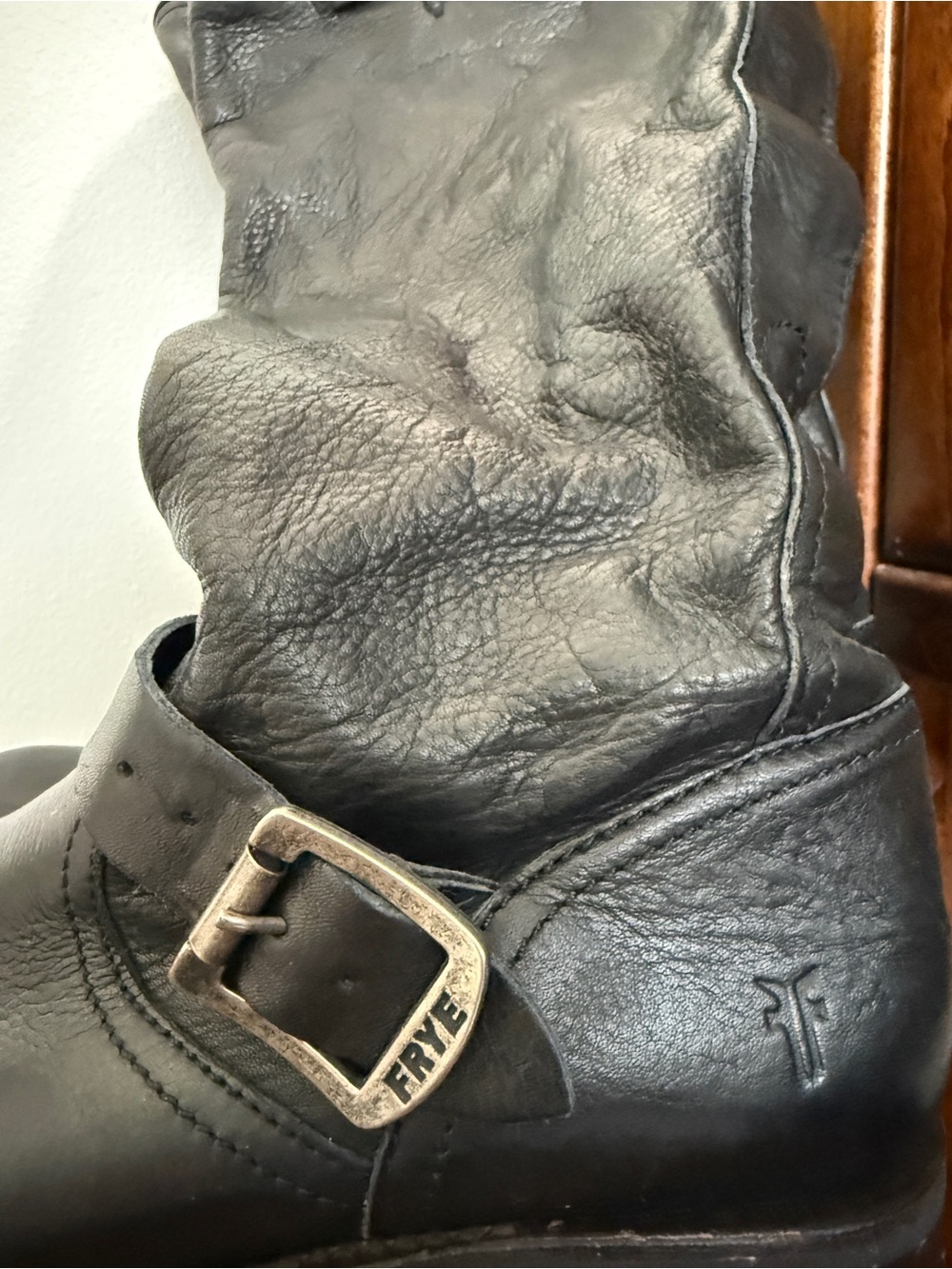 Frye Black Leather Mid-Calf Harness Moto Boots - Picture 2 of 8